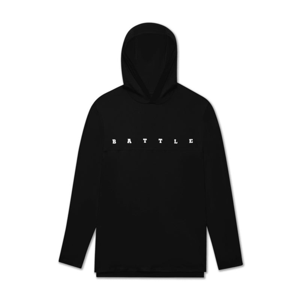 NWOT Black BATTLE Hoodie with Bold White Print - Size XL